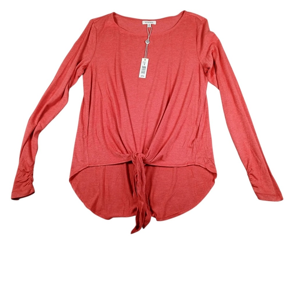 NWT Max Studio Shirt Women's Size S Small Coral Knot Tie Front High Low Hem
